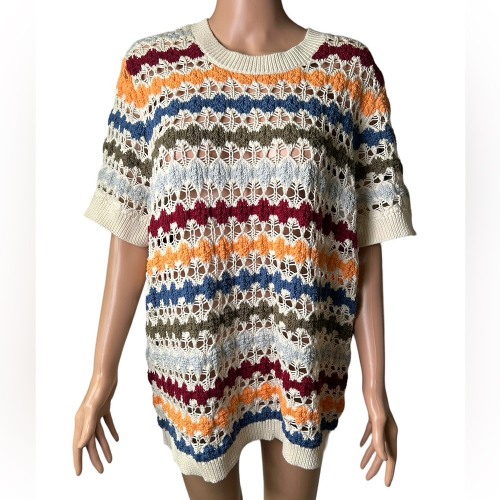 CATO women’s plus size 22/24W short sleeve crew neck crocheted summer sweater